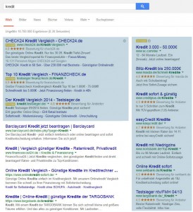 Die blau hinterlegten Suchergebnisse bei Google werden nach dem Cost-per-Click Verfahren abgerechnet.