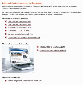 Advertorial Angebot vom Spiegel. Quelle: http://www.spiegel-qc.de/